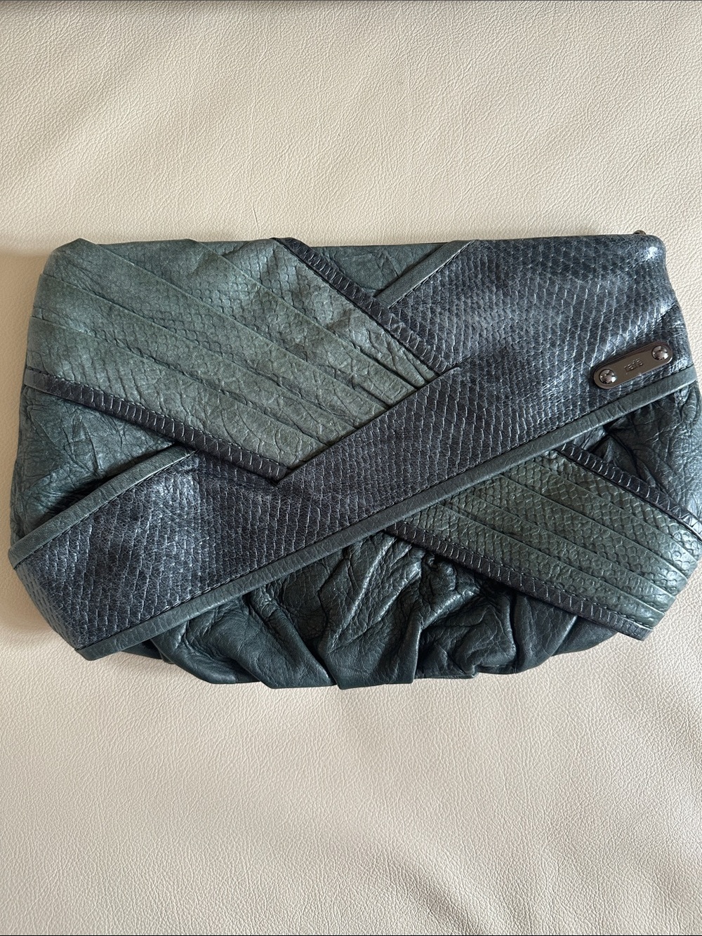 Designer Textured Forest Green Leather Envelope Clutch